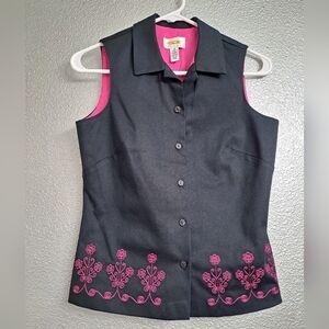 Vintage Talbot Blue Button Down Vest With Pink Embroidery  Size 4